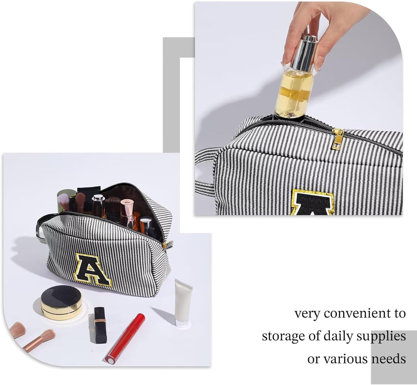 YOOLIFE Initial Makeup Bag - Personalized Monogram Cute Makeup Bag Cosmetic Travel Toiletry Pouch