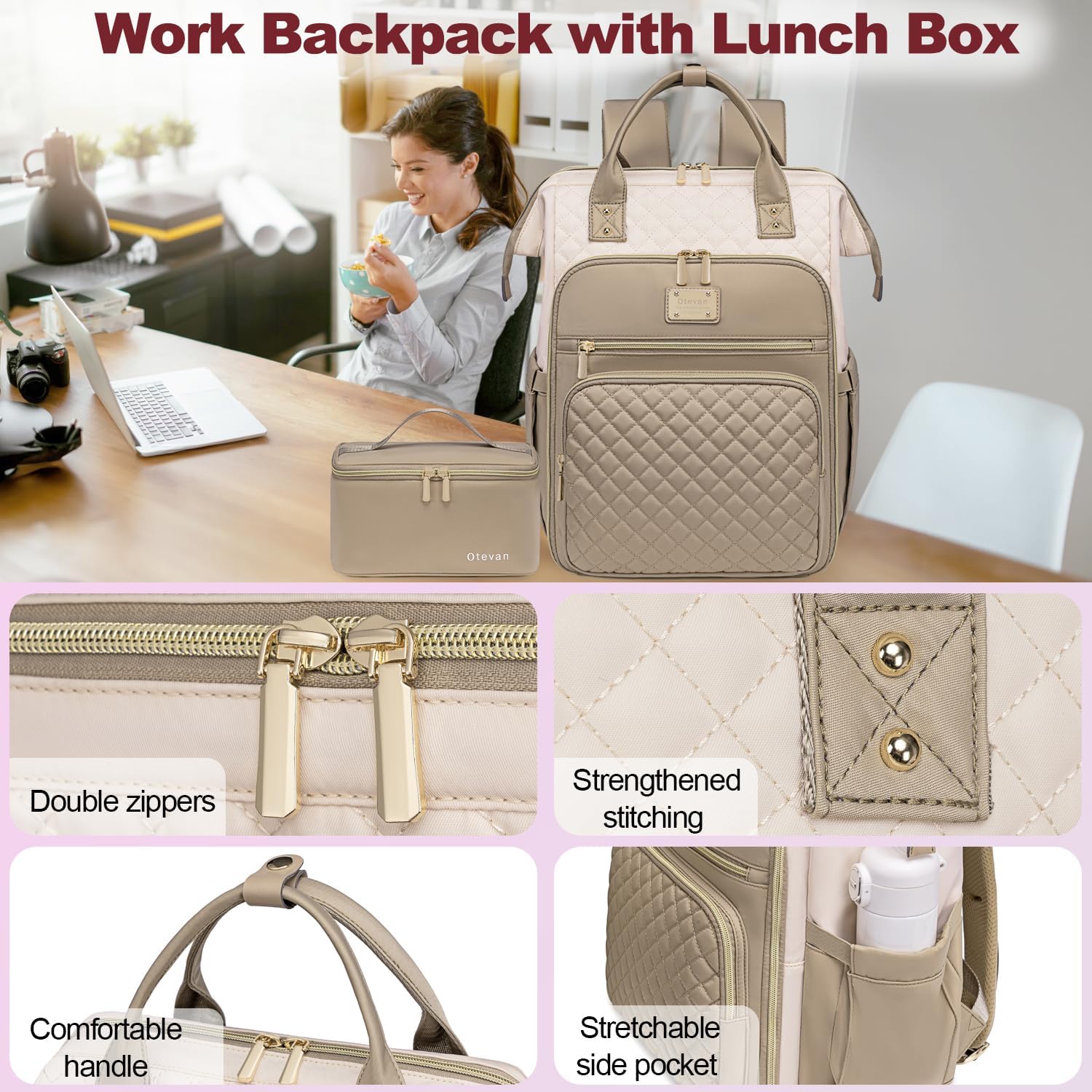 Lunch Backpack for Women, 15.6 inch Laptop Backpacks for Womens, Work Backpacks with