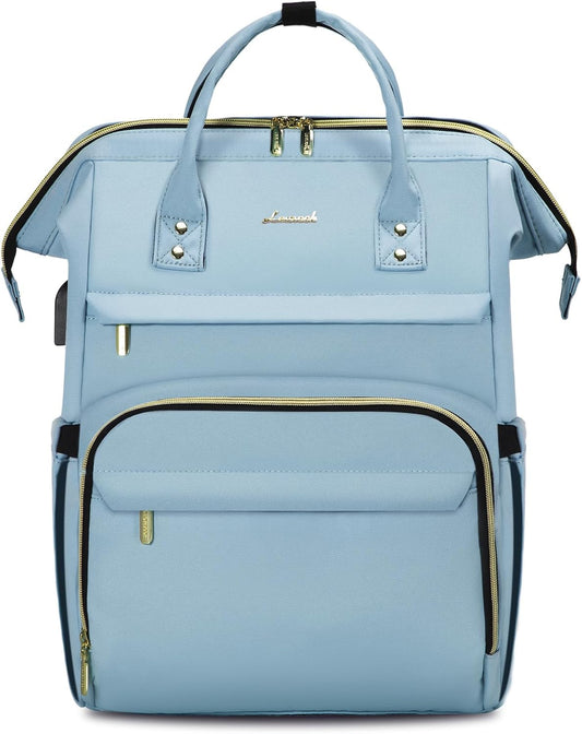 LOVEVOOK Laptop Backpack for Women,17 Inch Professional Womens Travel Backpack Purse Computer Laptop Bag Nurse Teacher Backpack,Waterproof College Work Bags Carry on Back Pack with USB Port,Sky Blue