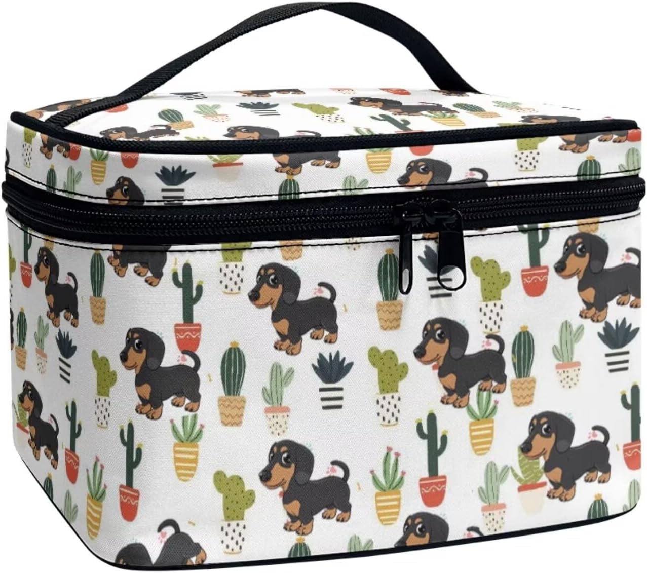 JoyLamoria Cute Dachshund Cactus Makeup Case Portable Cosmetic Bag Toiletry Containers for Women Girls