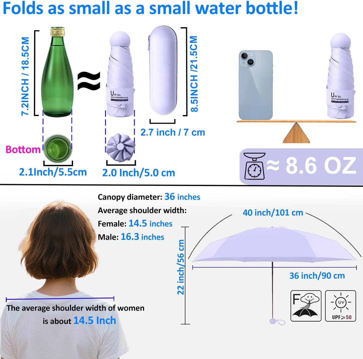 BAODINI Travel Mini Umbrella for Purse With Case Small Compact UV Sun Protection Sun Lightweight Tiny Pocket Manual Open Close Umbrella for Women Kids and Men