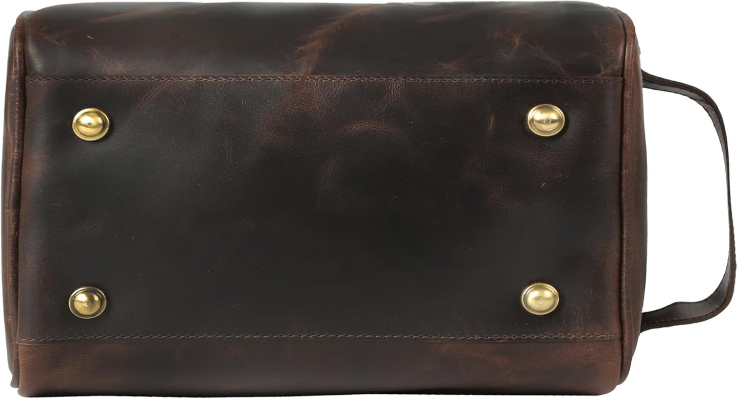 vintage crafts Genuine Leather Toiletry Bag for Men – Travel Dopp Kit with YKK Zippers & Metal Base, 9x6 Inches, Makeup Organizer Accessories Dopp Kit Bag