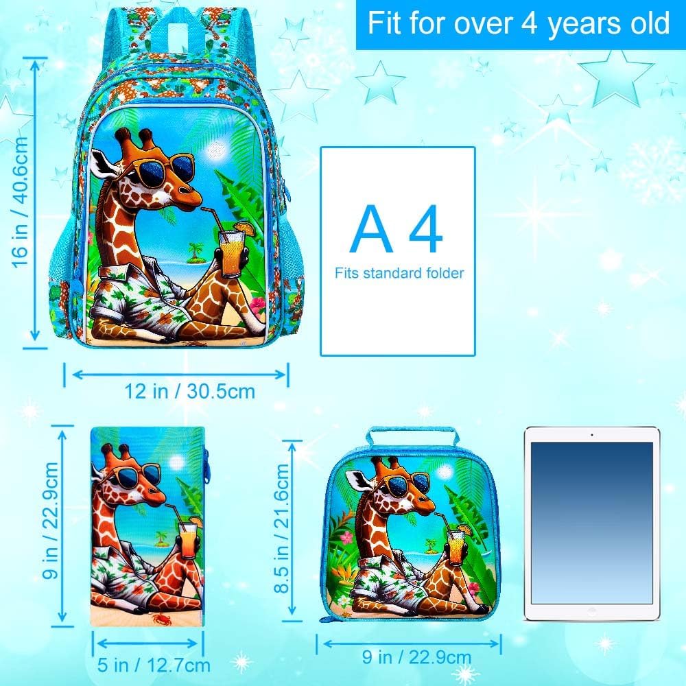 3PCS Boys Backpack, Water Resistant Kids Bookbag Set with Lunch Box, Cute School Bag for Preschool Toddler