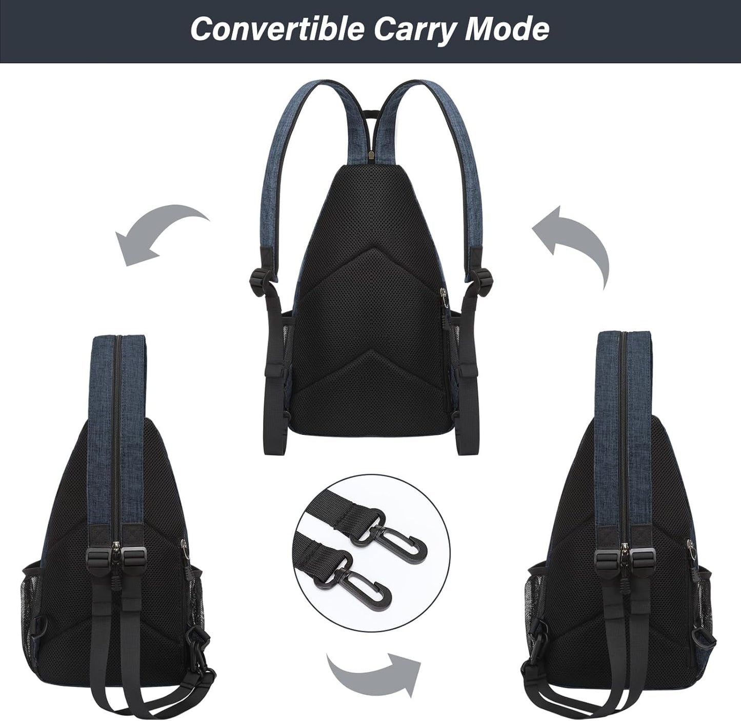 MOSISO Sling Backpack Travel Hiking Daypack, Crossbody Convertible Sling Bag with Front Pocket One Shoulder Chest Bag