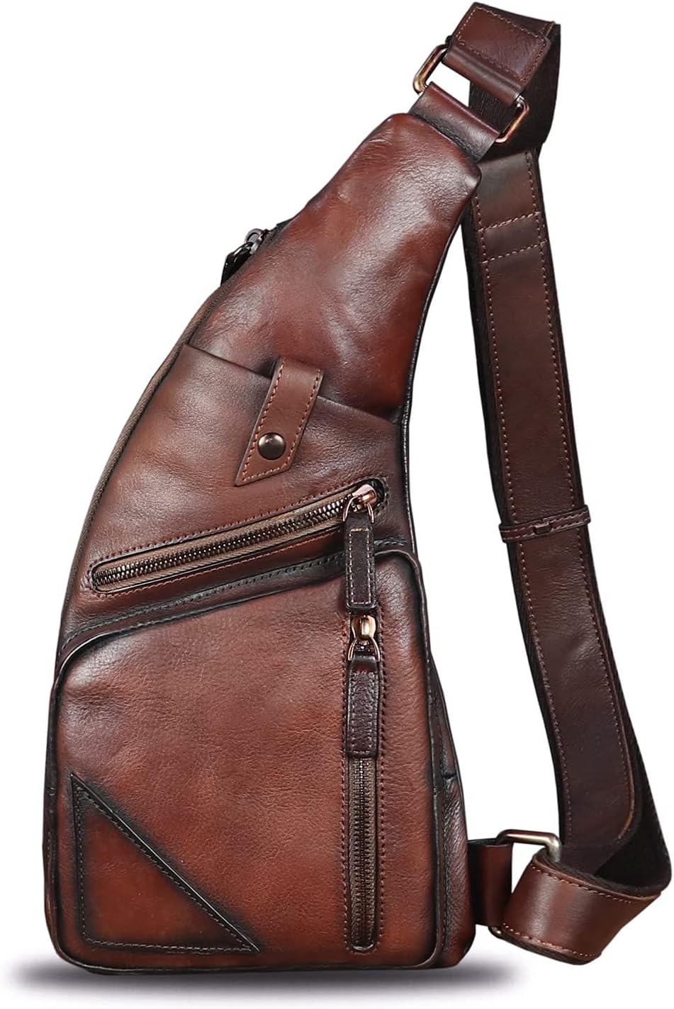 Genuine Leather Sling Bag for Men Vintage Handmade Crossbody Daypack Hiking Backpack Retro