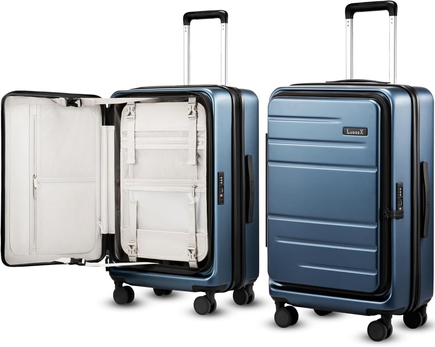 Checked Luggage with Spinner Wheels, FLO5 Expandable Polycarbonate Hard Shell Suitcase with TSA Approved Lock (FX-Core, Blue, 24 Inch)