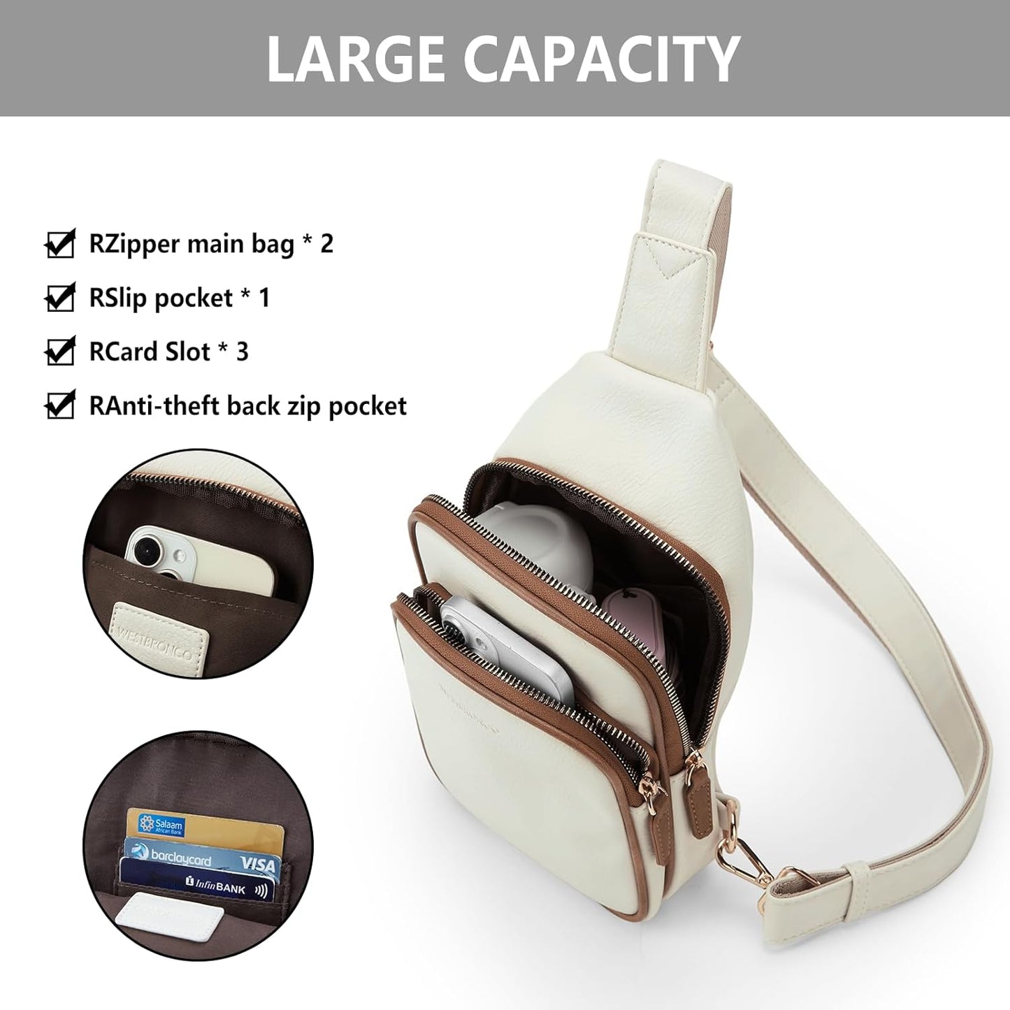 WESTBRONCO Small Sling Bag for Women Nylon Crossbody Sling Backpck Lightweight for Travel Casual