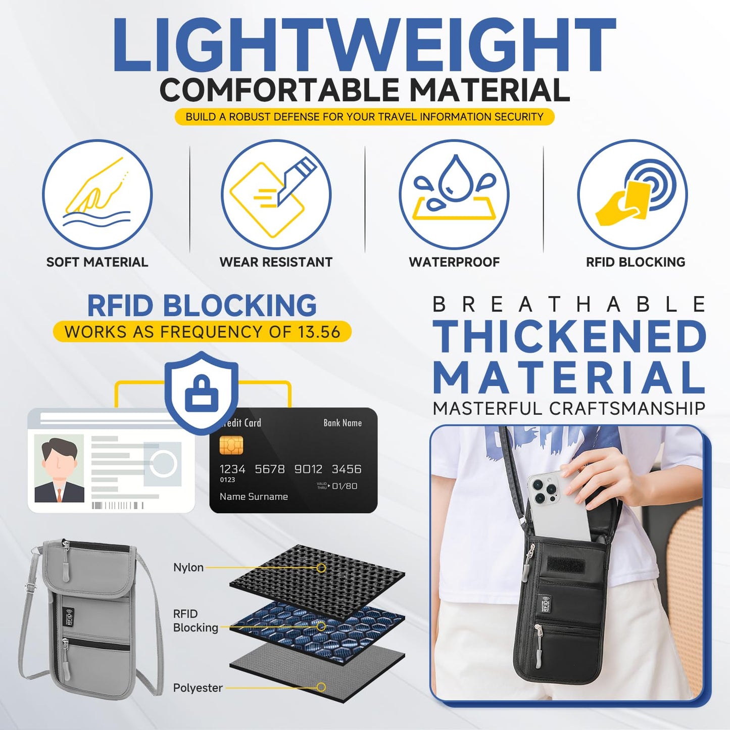 Desing Wish RFID Blocking Passport Holder for Travel Neck Wallet with Adjustable Lanyard 6