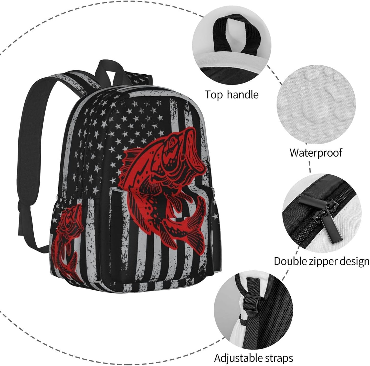 Fish Flag Backpack School Bag Lightweight Bookbag Laptop Travel Daypack For Kids Girls Boys Teens
