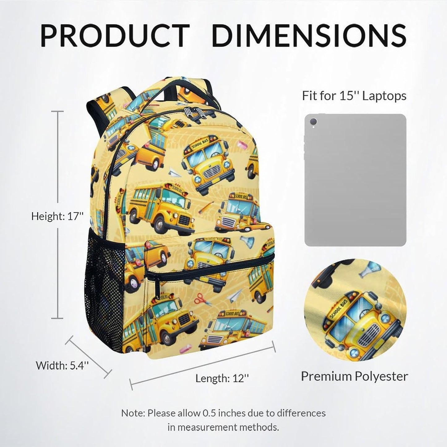 Kid Backpack Boys - School Bus Backpacks for Toddler - Durable Children Bookbag - School Bag for Kindergarten/Preschool/Elementary(17 Inch)