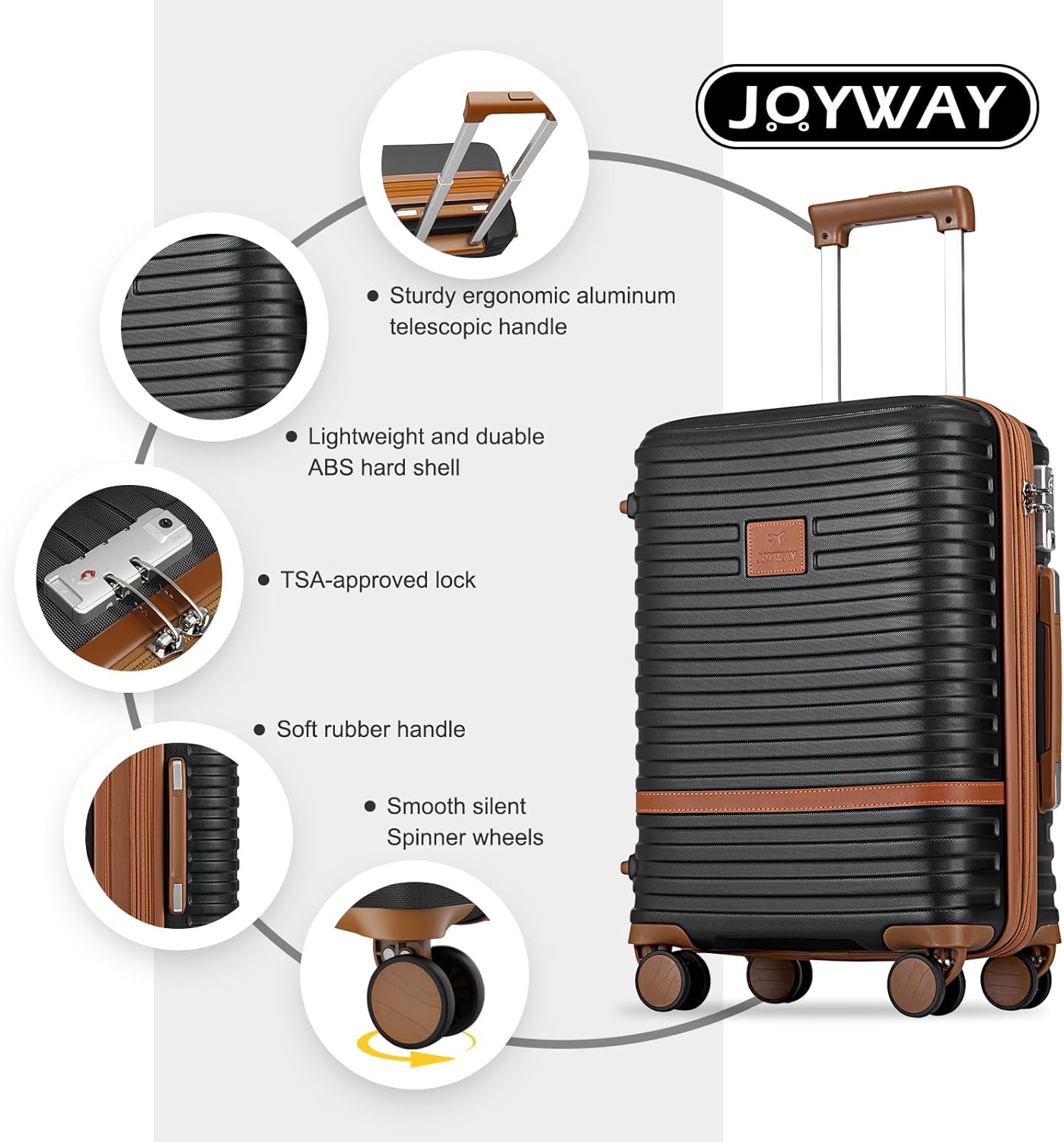 Joyway Luggage Set 3 Piece Suitcase Sets with Spinner Wheel,Hardside Expandable Travel Laggage with TSA Lock (Black