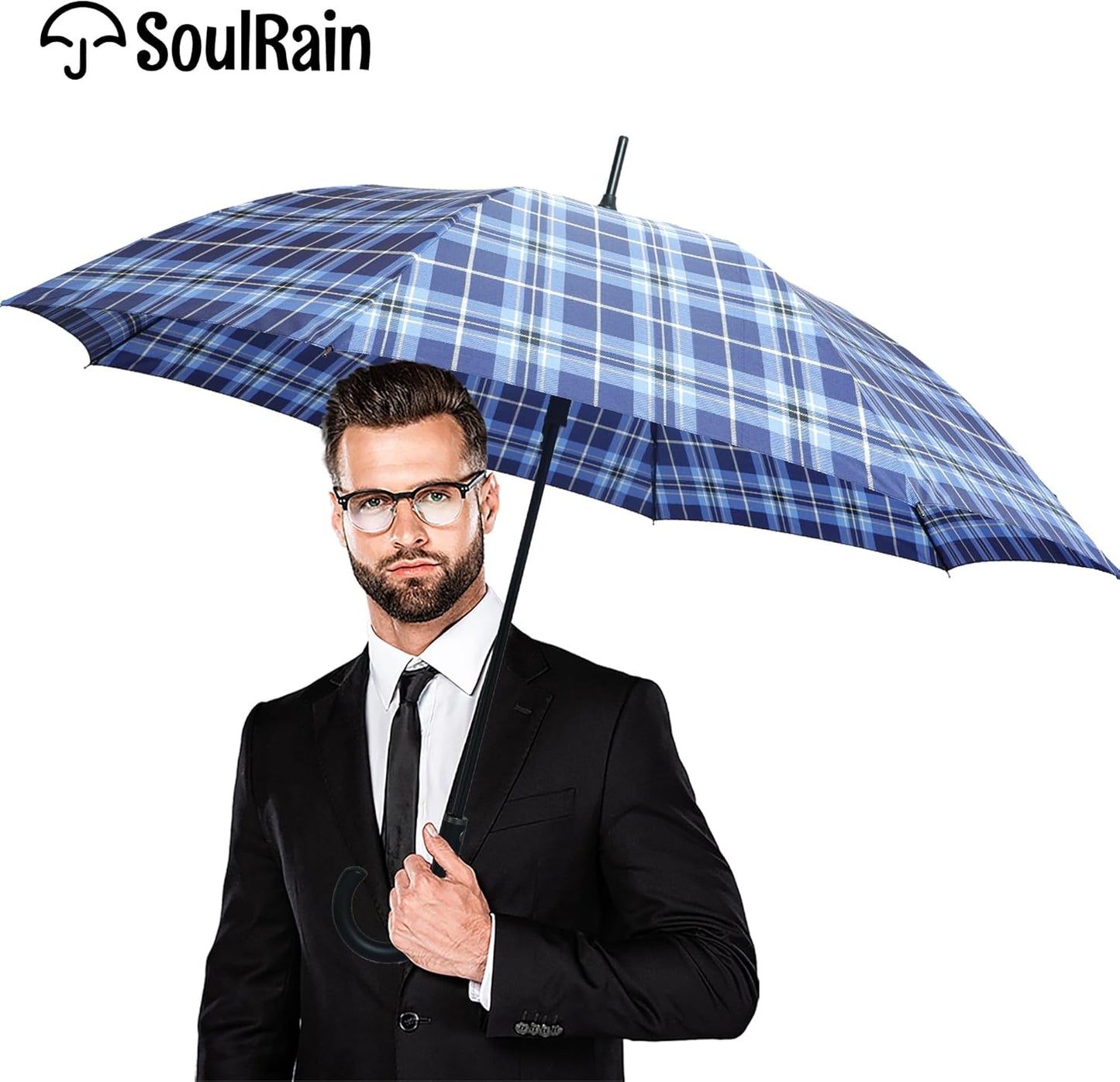 SoulRain 50 Inch Large Stick Umbrella Windproof Automatic Open Oversized J Handle Umbrellas for Men and Women Unbreakable Strong Travel Golf Umbrella