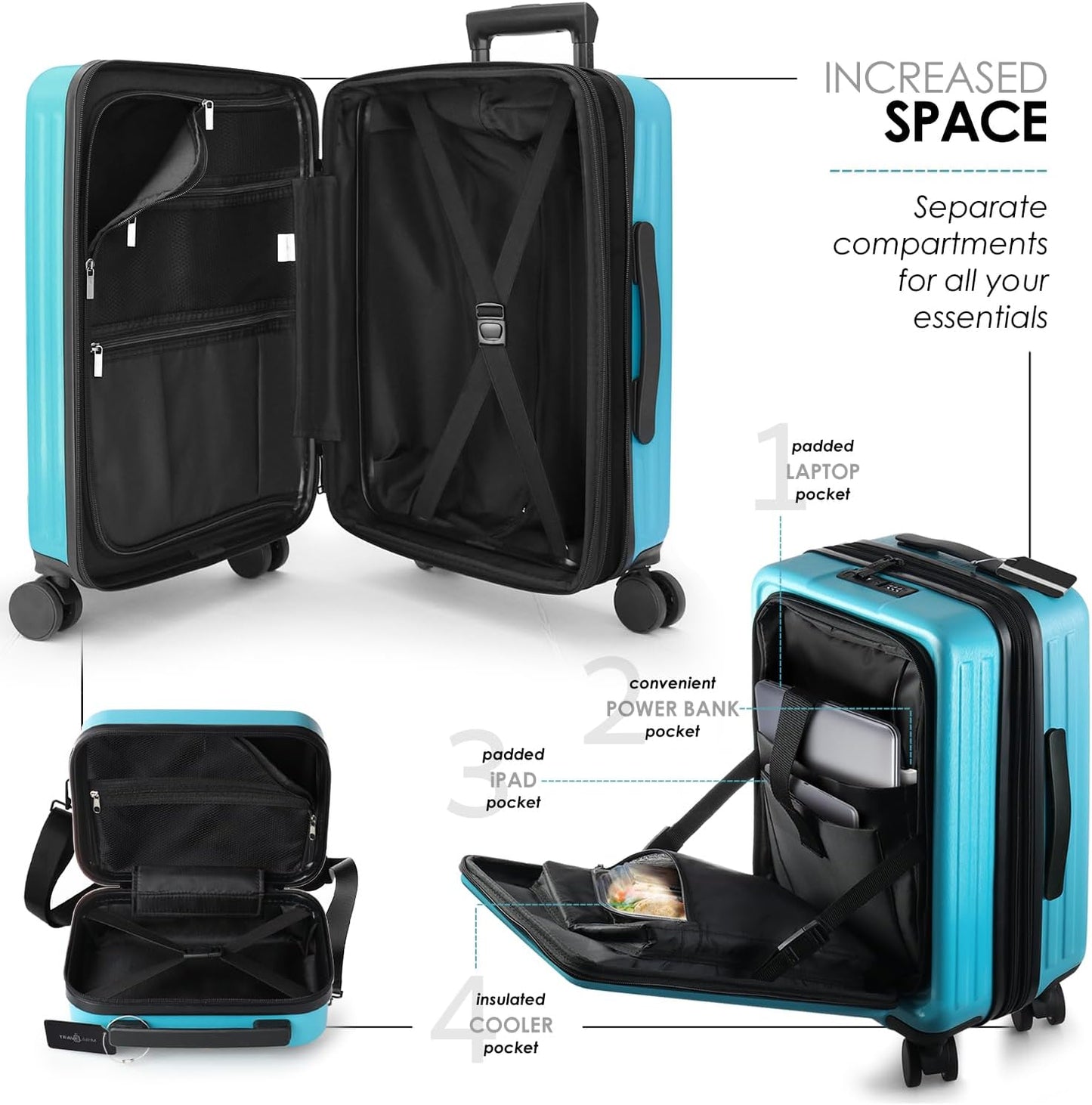 22 Inch Carry On Luggage 22x14x9 Airline Approved, Small Carry On Suitcase, Hard-shell Carry-on Luggage with Wheels, Durable Teal Luggage Carry-On with Cosmetic Case and Luggage Scale