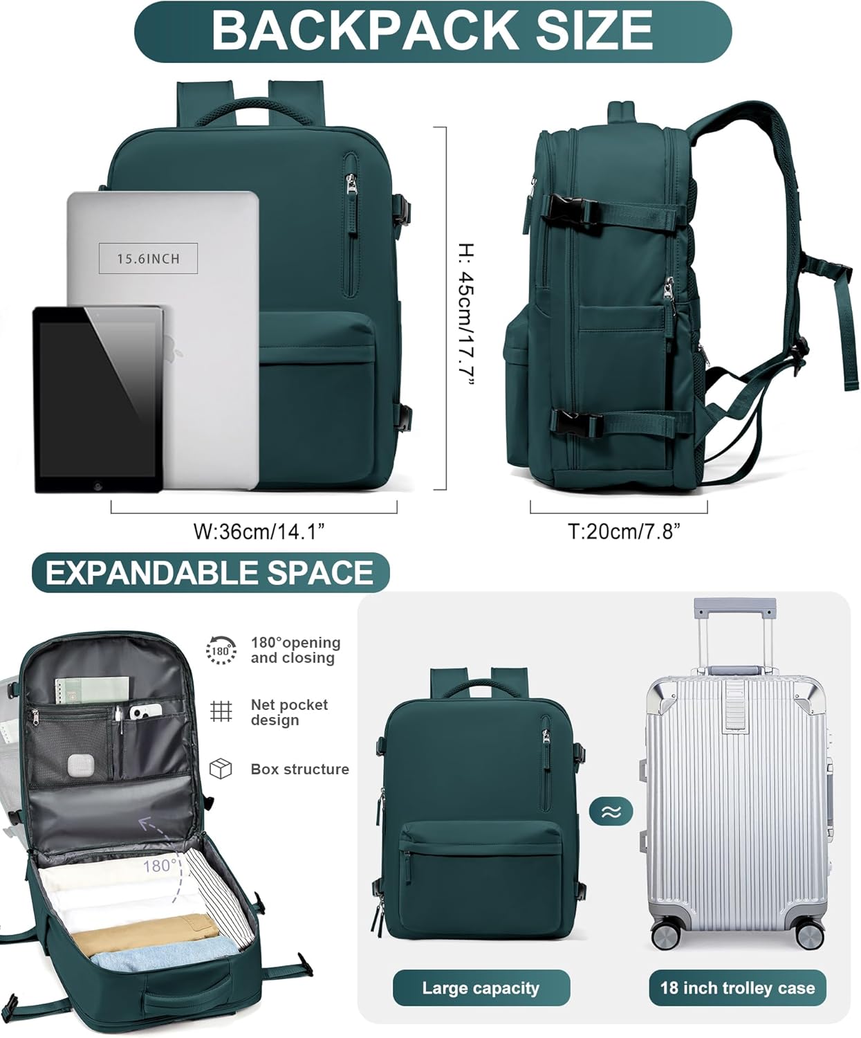 WONHOX Large Travel Backpack Carry on Flight Approved Laptop Work Business Backpack for Women Men Mochila de Viaje