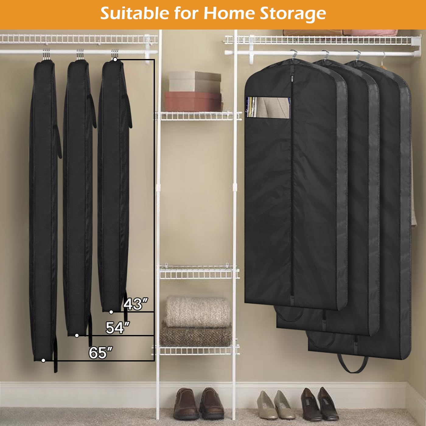 MISSLO 65" Long Garment Bags for Travel Dress Bags for Hanging Clothes 2 Packs Wedding Dress Cover