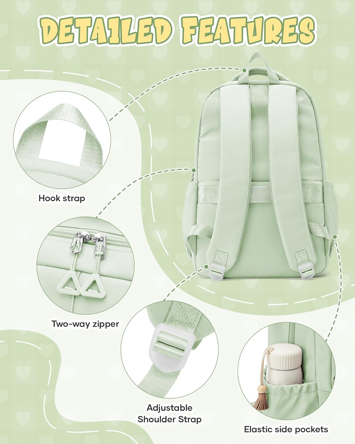 School Backpack for Women Men Cute Backpack for College Students Lightweight High School bag for Teens Girls Boys Waterproof Casual Daypacks Bookbag（MintGreen）