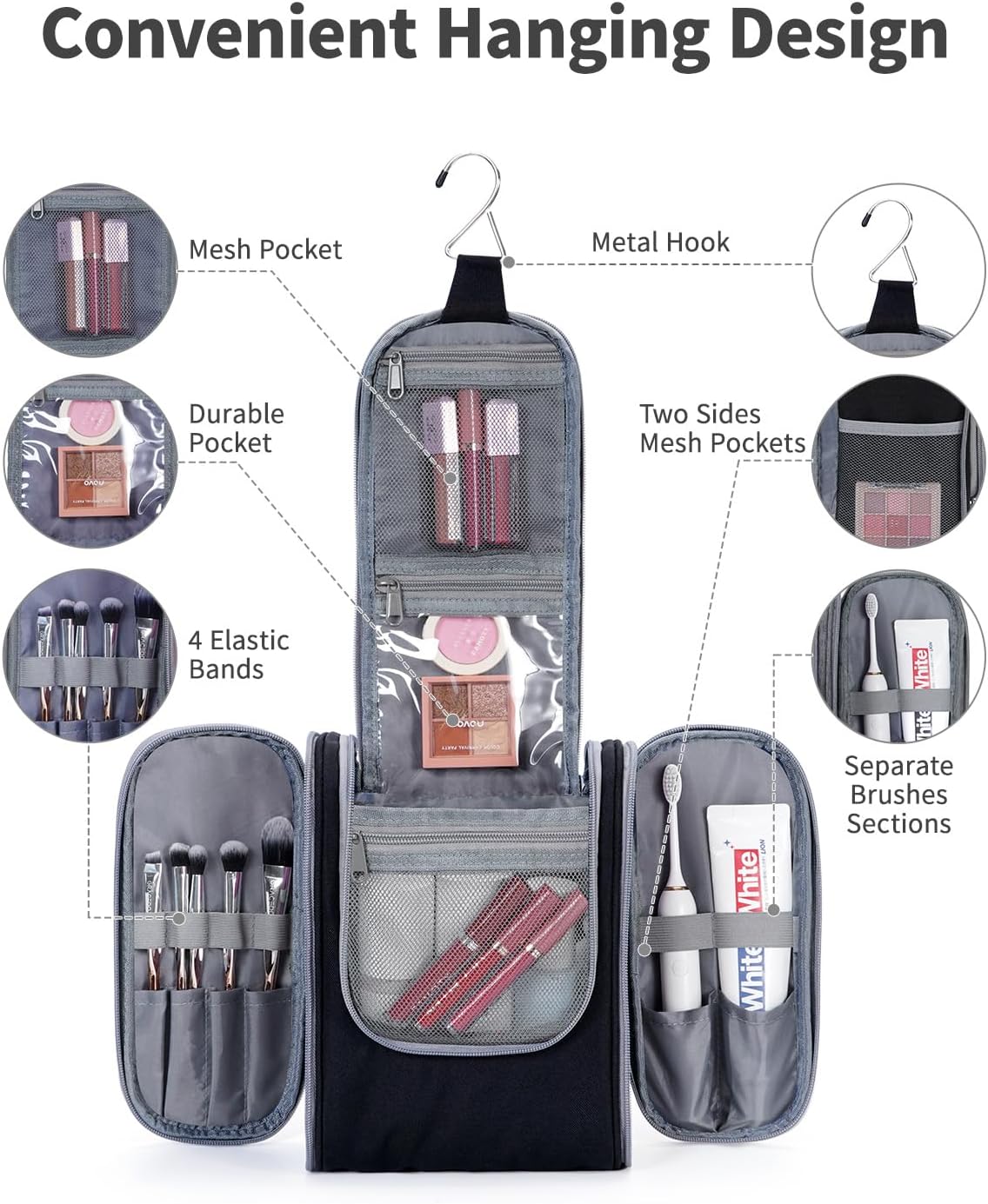 Narwey Small Hanging Travel Toiletry Bag Cosmetic Make Up Organizer for Women and Men (Medium