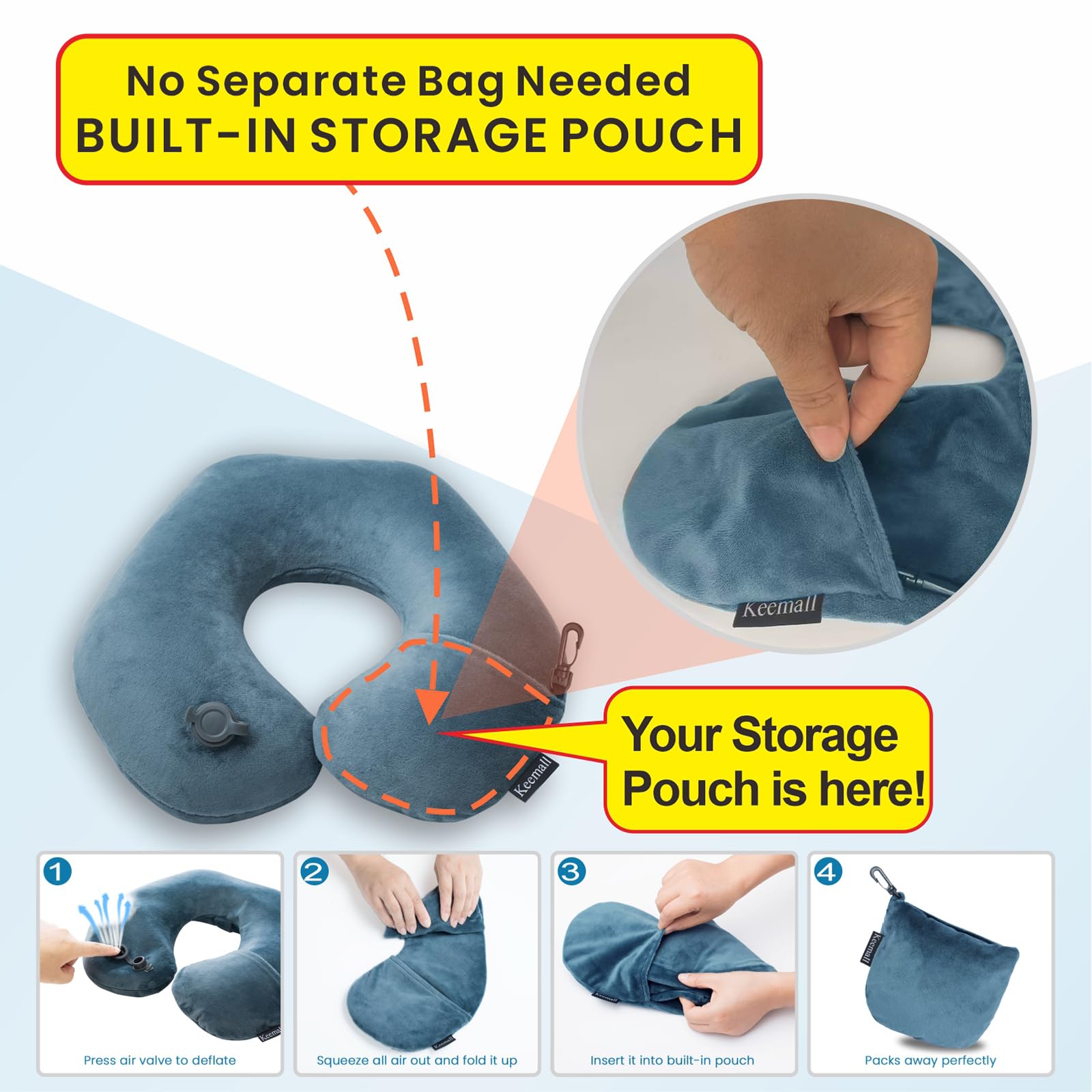 Keemall Portable Inflatable Travel Neck Pillow for Airplane, Car & Office