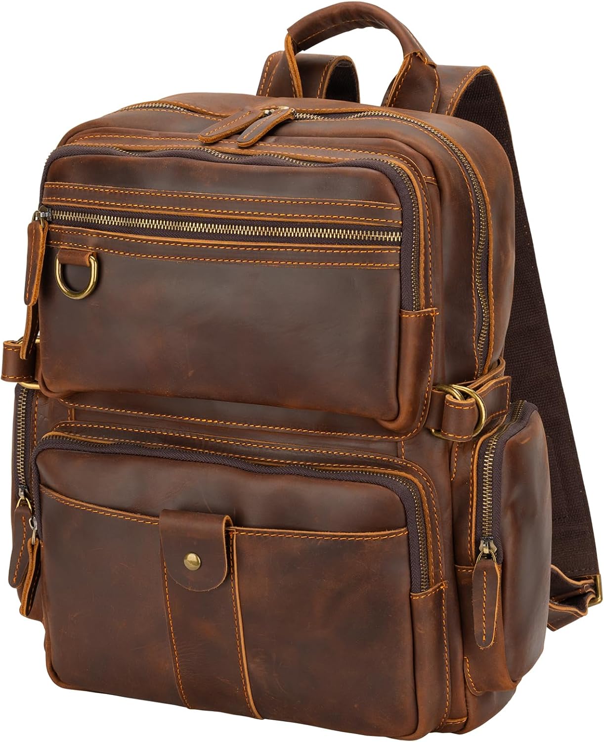 Leather Backpack for Men 15.6" Laptop Backpack 100% Madagascar top-Grain Leather Backpack Brown Large Size