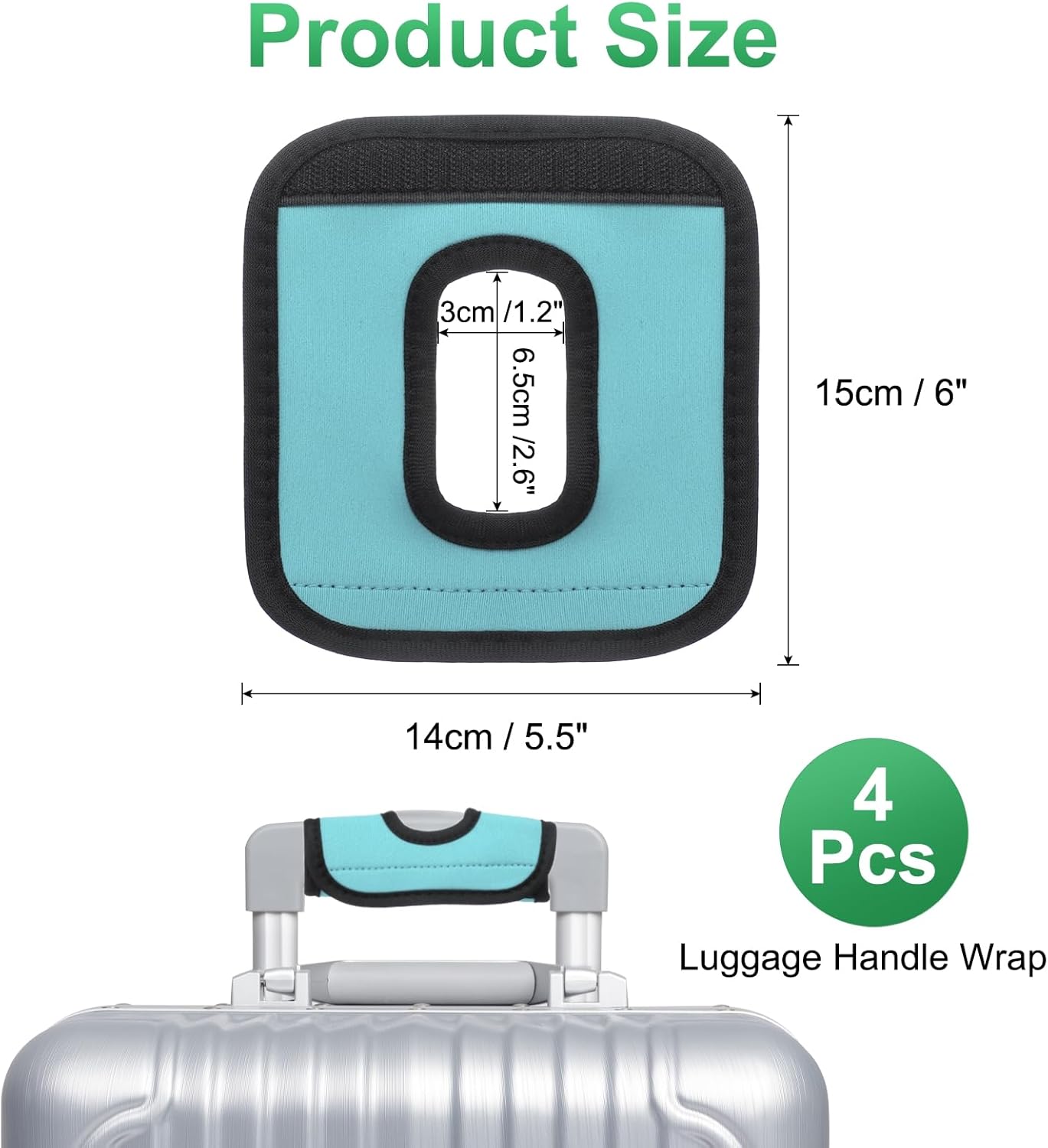 uxcell Luggage Handle Wrap, 4 Pcs Hollow Neoprene Handbag Grip Cover Protector Luggage Identifiers Suitcase Handle Wraps for Luggage Suitcase Travel Bags, Cyan