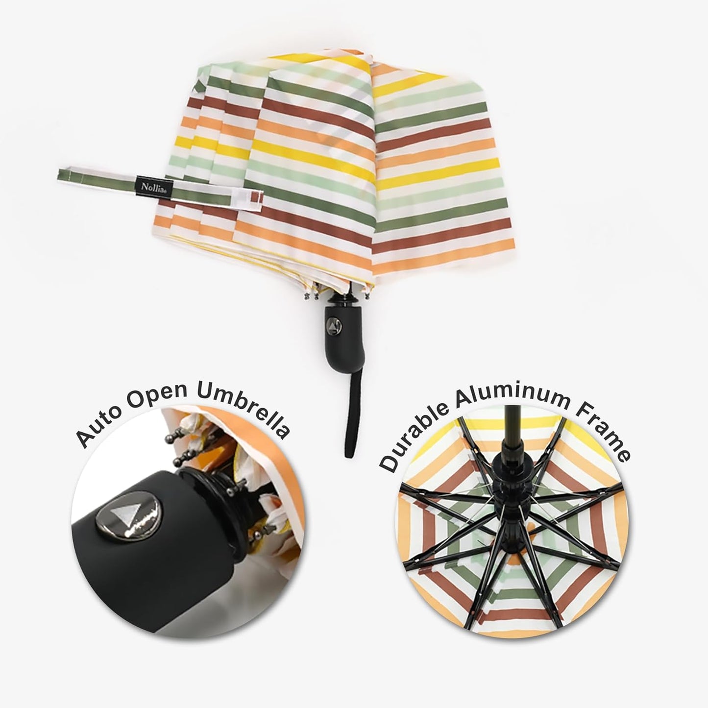 Nollia Windproof Automatic Travel Umbrella, Compact Portable with Reinforced Ribs for Sun & Rain