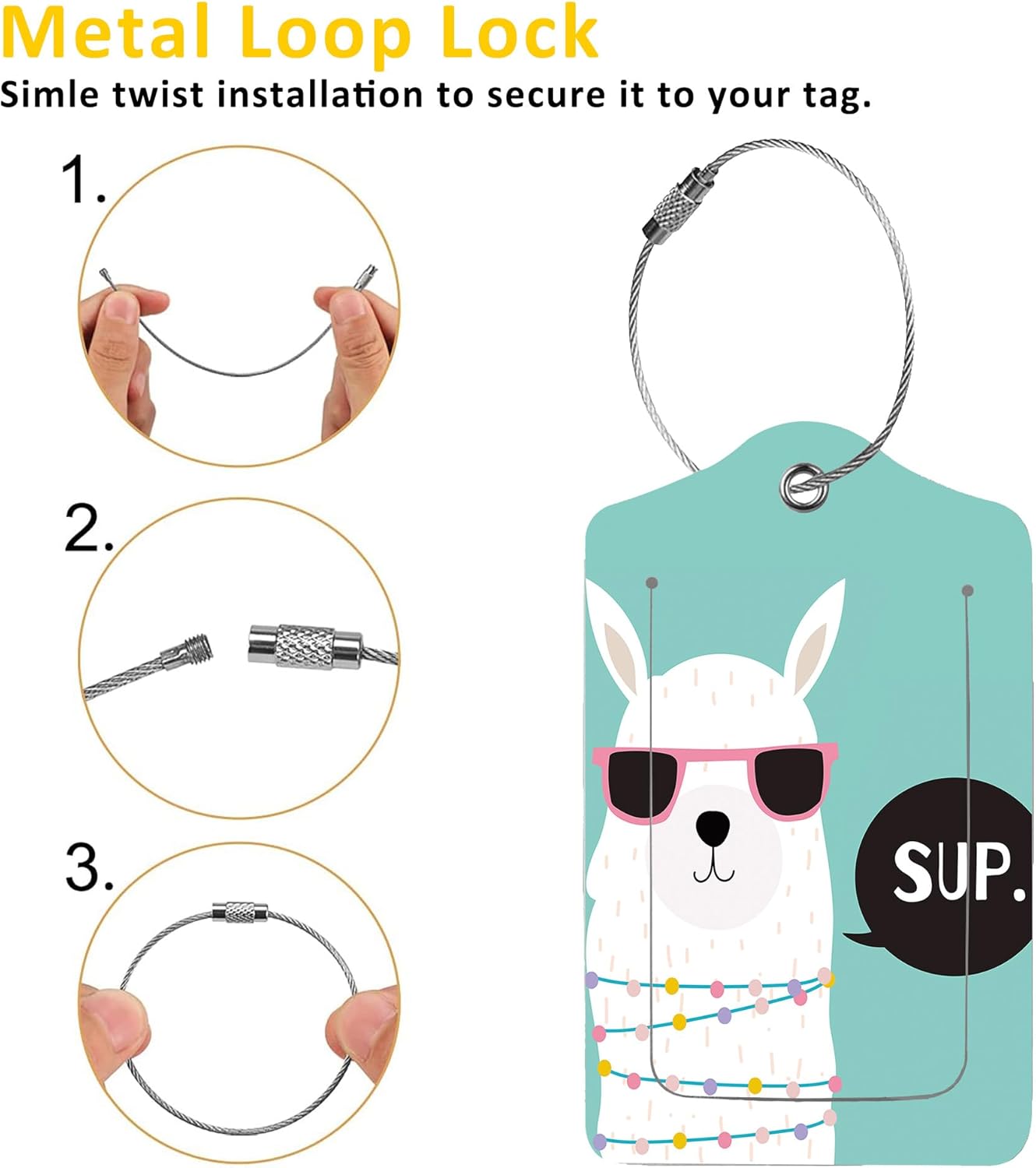 Luggage Tags for Suitcase,2 Pack Cute Llama Luggage Tag with Privacy Flap,Name ID Label and Metal Loop for Women Men Girls Baggage Bag Backpack Instrument
