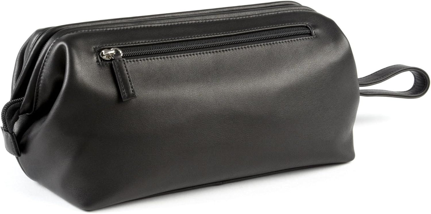 Leatherology Black Onyx Framed Toiletry Bag - Wide-mouth zippered opening, interior and exterior