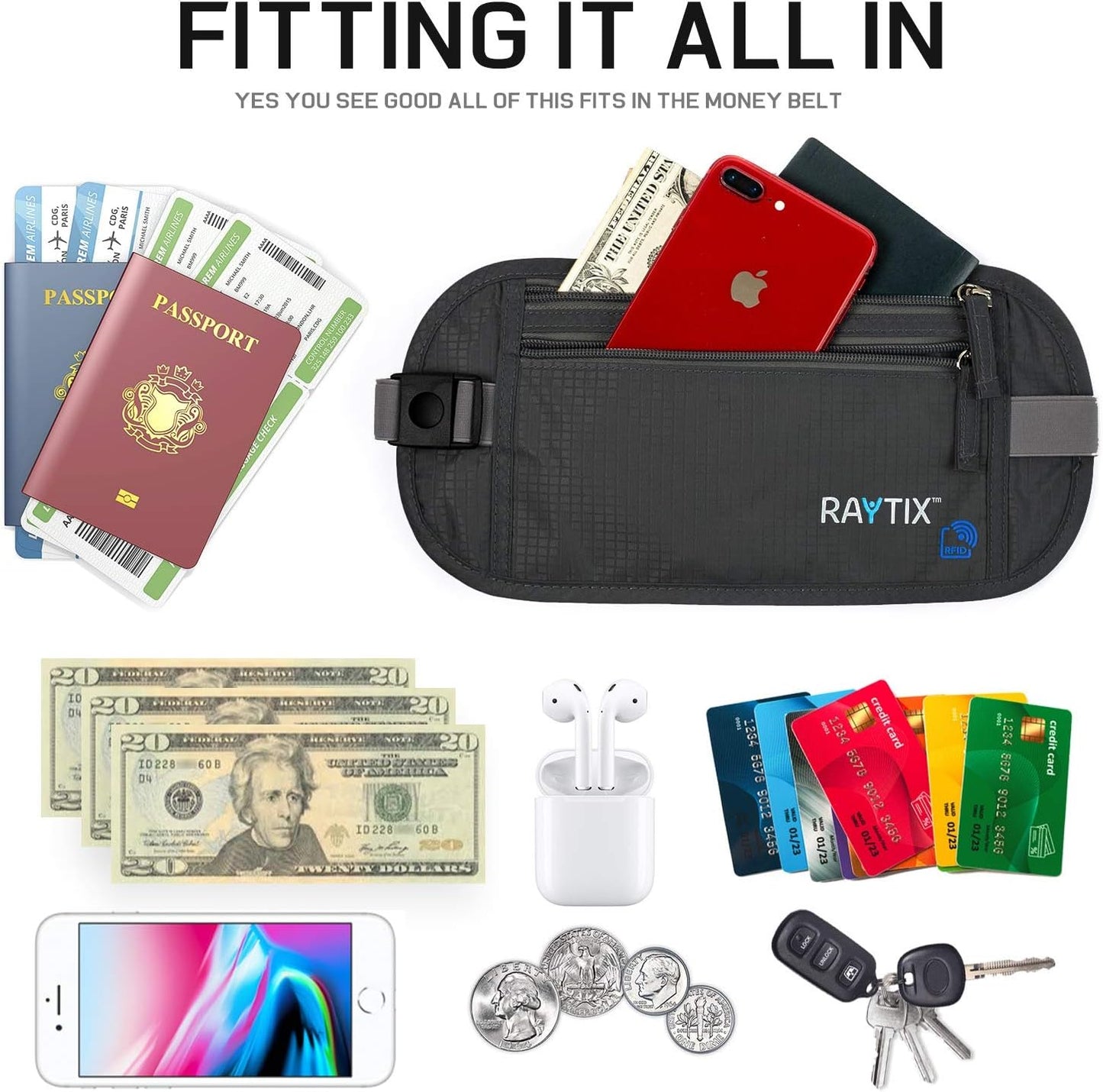 Money Belt For Travel – RFID Blocking Waist Pouch Passport Holder Wallet Belt – Waterproof Hidden Travel Fanny Pack For Men & Women – Secure, Lightweight, Adjustable Strap – Black