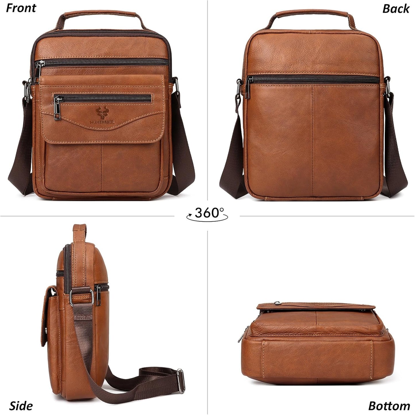 Small Messenger Bag for Men Sling Crossbody Shoulder Bag Genuine Leather Handbag Man Purse for Work Business