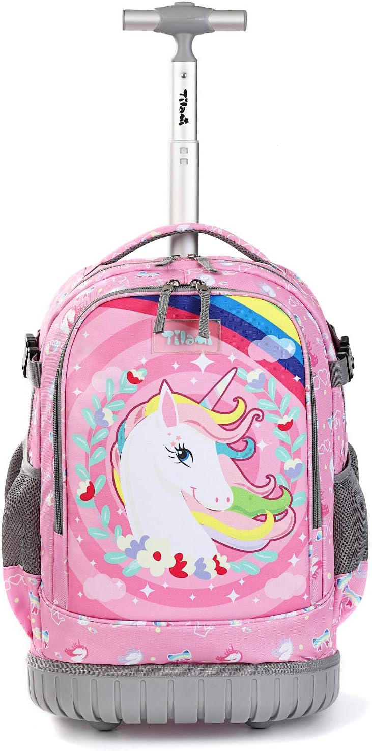 Tilami Rolling Backpack 19 inch Wheeled Cute LAPTOP Boys Girls Travel School Student Trip，Little Unicorn