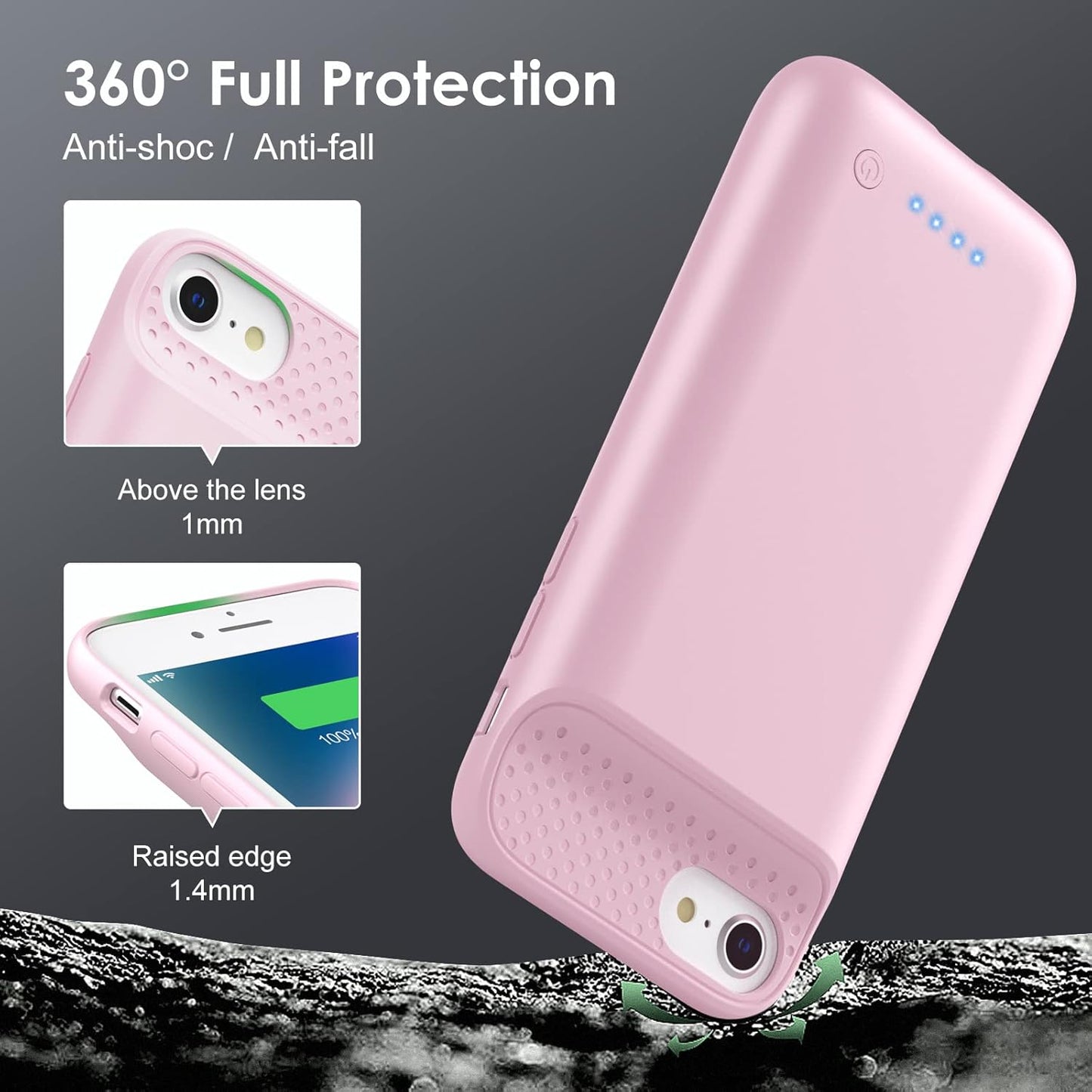 Battery Case for iPhone 6/6s/7/8/SE(2022/2020)(6.1 Inch), [2024 Upgraded] Ultra-Slim 7000mAh Portable Extended Charging Case Cover for iPhone 8, iPhone 7, iPhone 6/6s, iPhone SE Charger Case (Pink)
