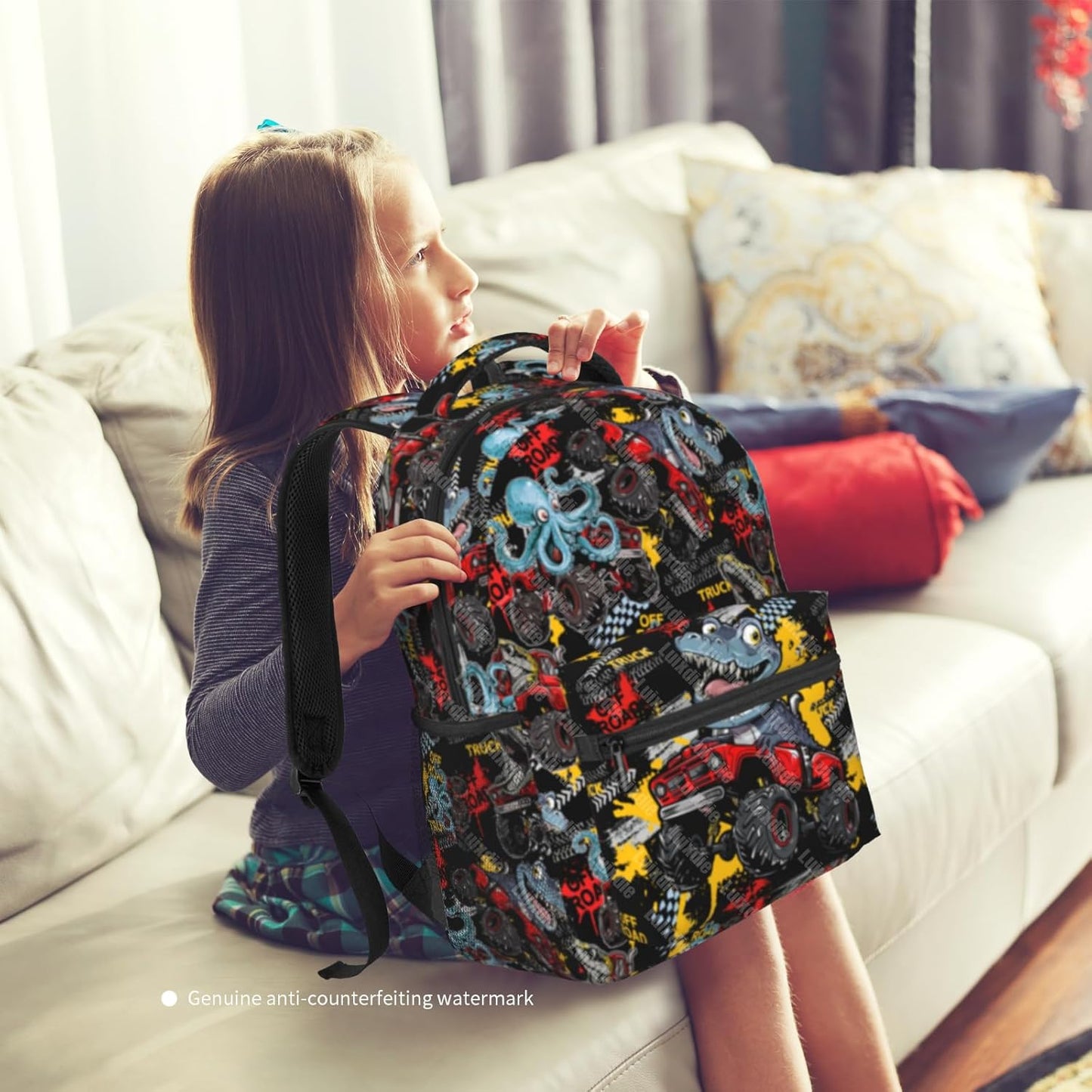 Kids School Truck Backpack Boys Dinosaur Truck Cars School Bag for Toddler Boys Preschool Kindergarten Bookbag