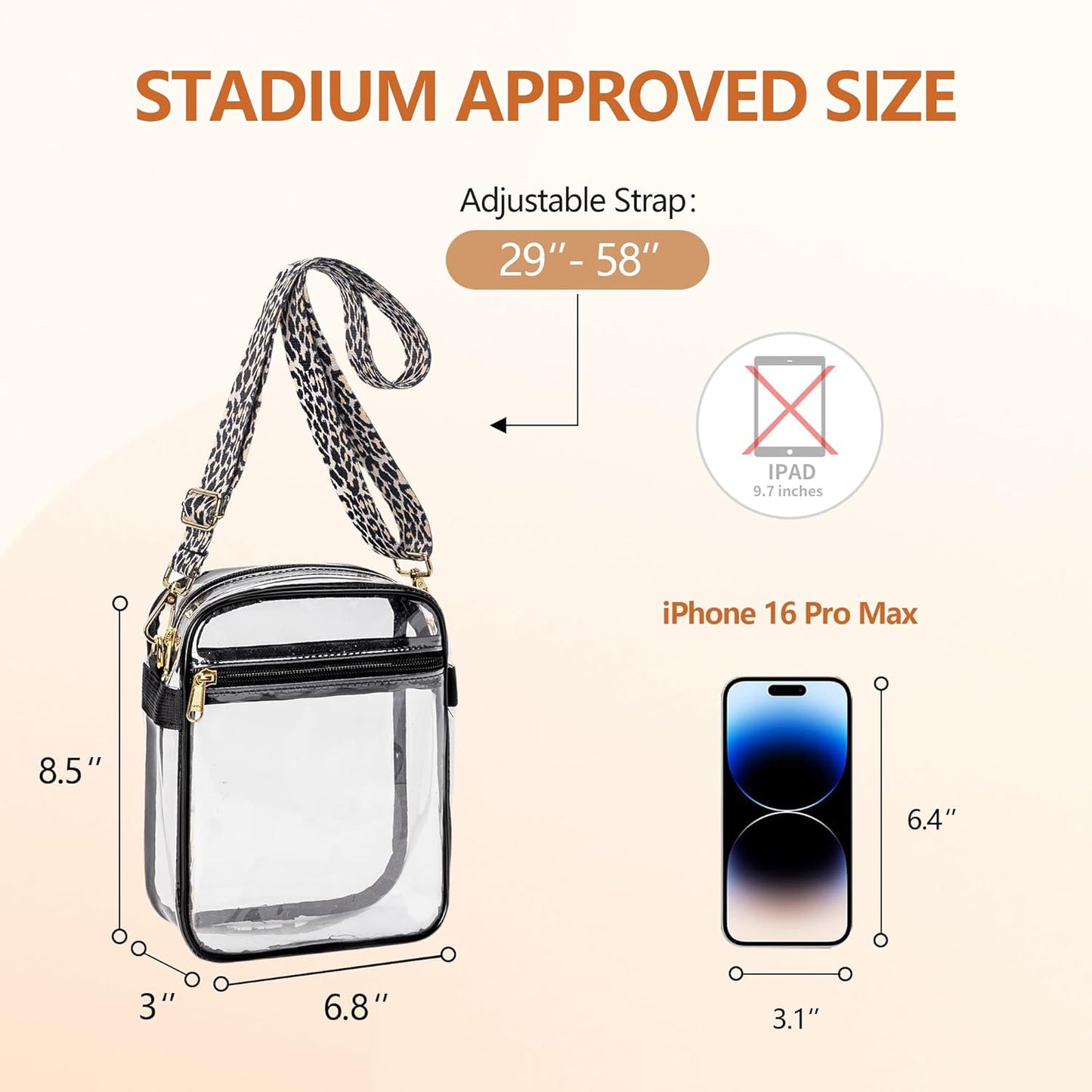 Clear Bag for Stadium Events, Clear Purse with Removable Strap, Messenger Bag for Concert Work Sports and Fetivals