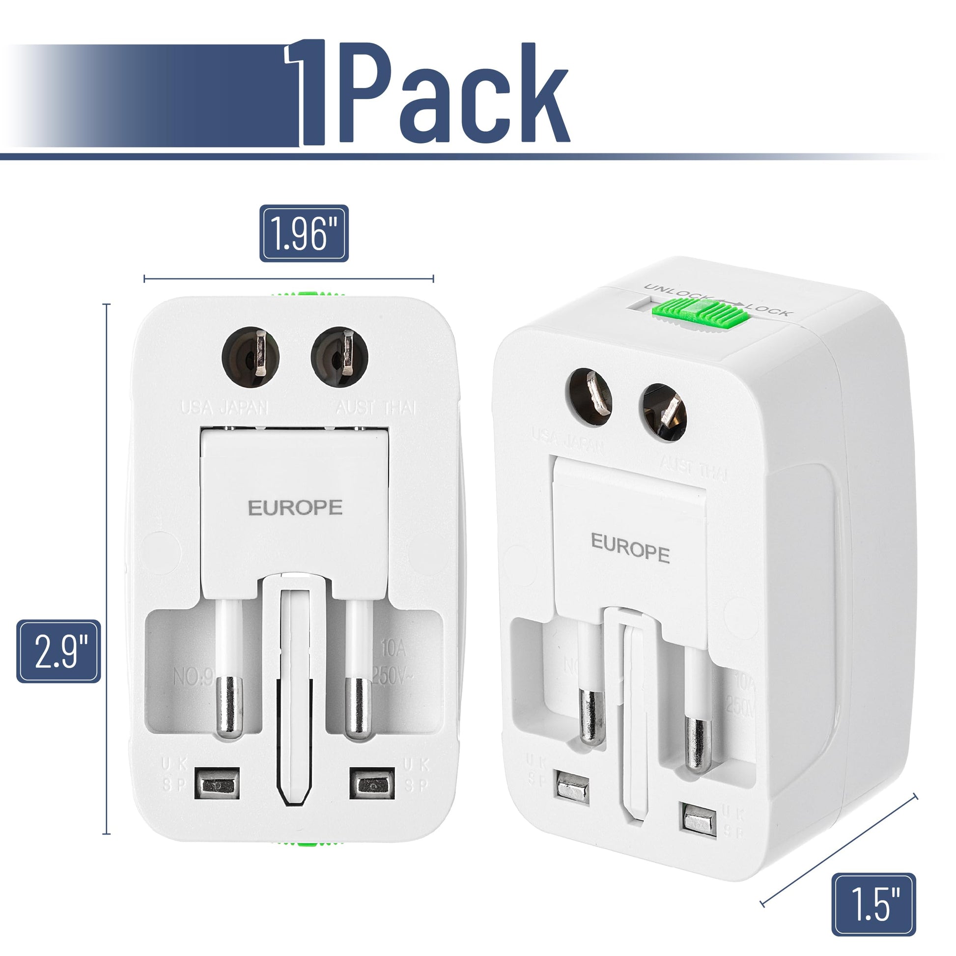 Bates- Universal Adapter for Travel, Compact International Power Adapter for USA, EU, UK