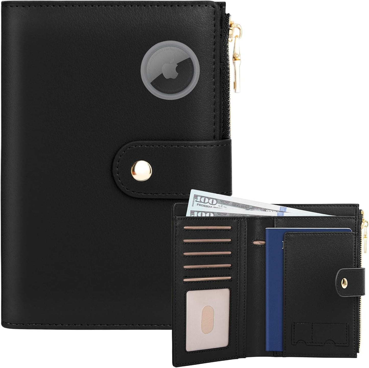 Passport Holder for Travel Women, RFID Blocking Passport Wallet with Airtag Slot, PU Leather Passport Cover Travel Wallet with Zippered Coins Pocket for Travel Essentials