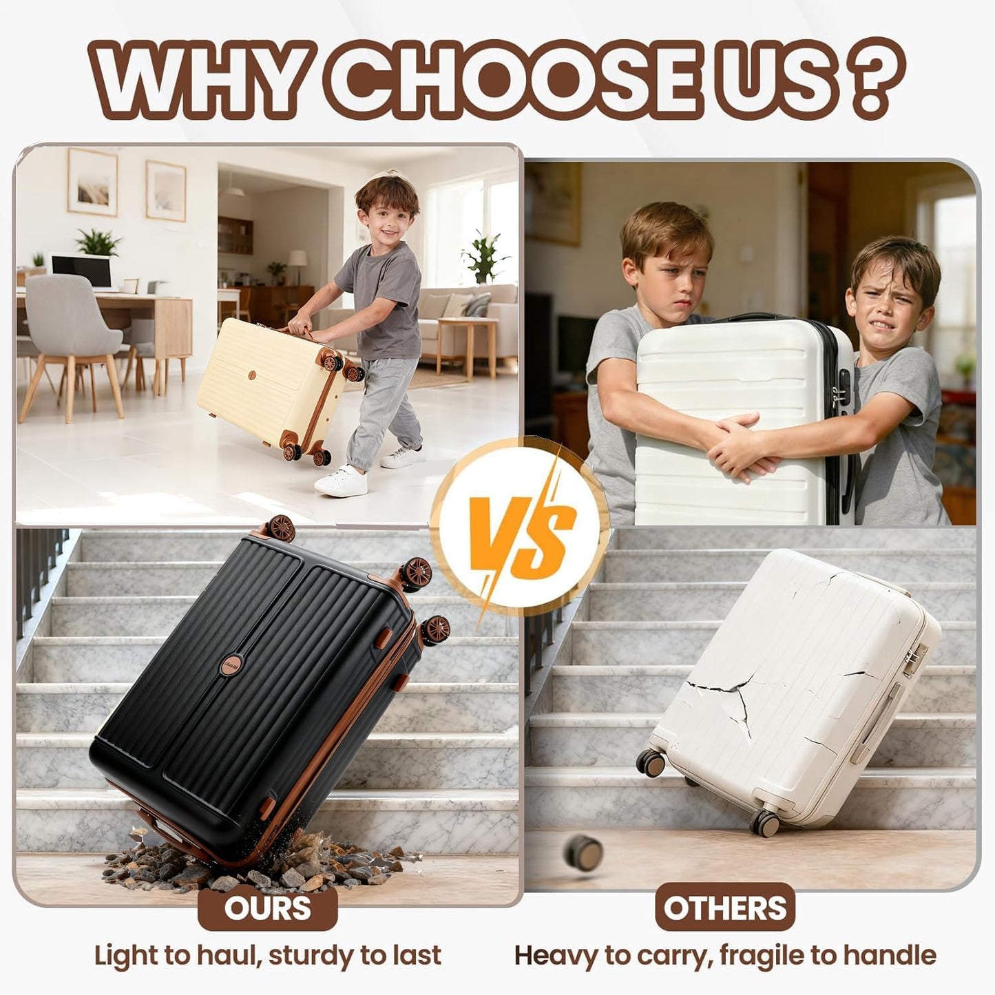 Hoteel Luggage Set 3-Piece, 4-Year Limited Warranty,Suitcases with Wheels,ABS PC Hardshell Suitcase, TSA Lock, Including Waterproof Luggage Bag, Travel Maletas for Men & Women,Black