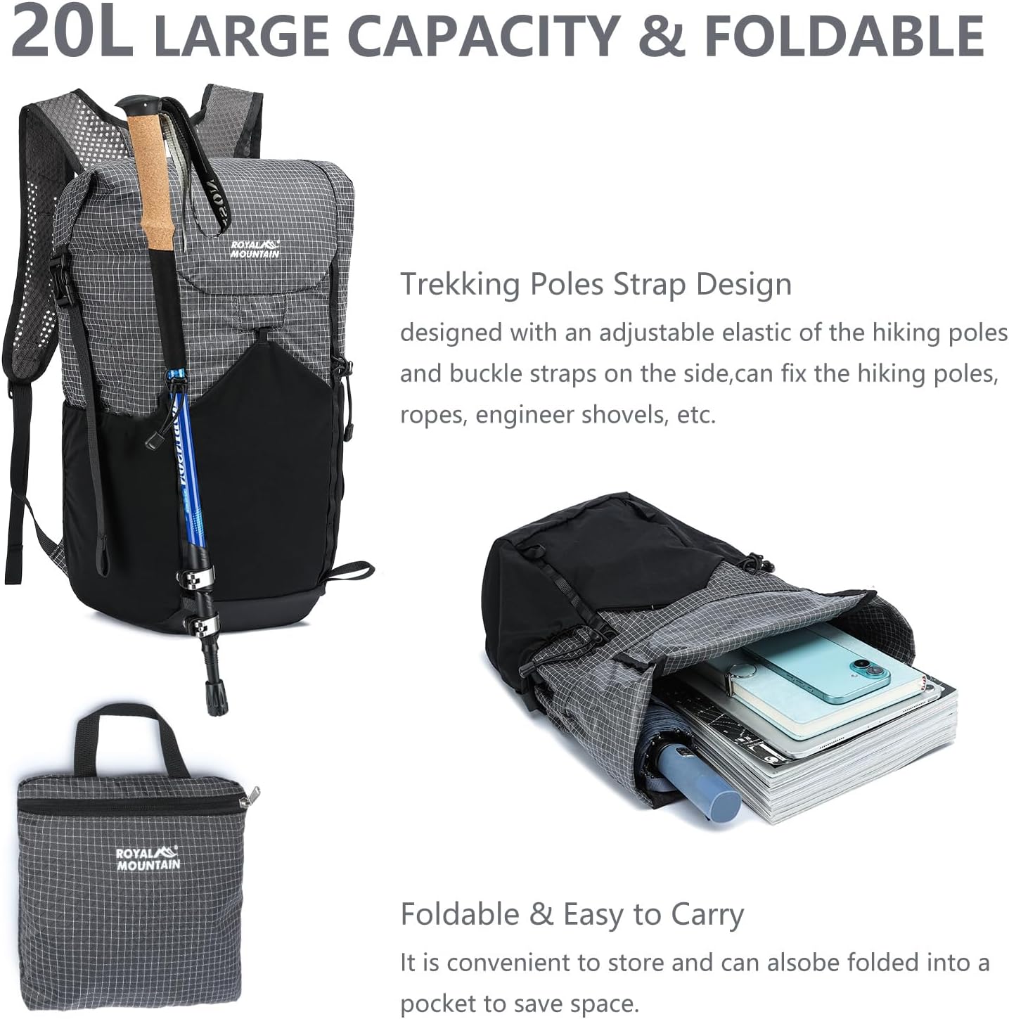 20l Hiking Backpack For Women&Men, Water Resistant Daypack Backpacks, Foldable & Packable Hiking