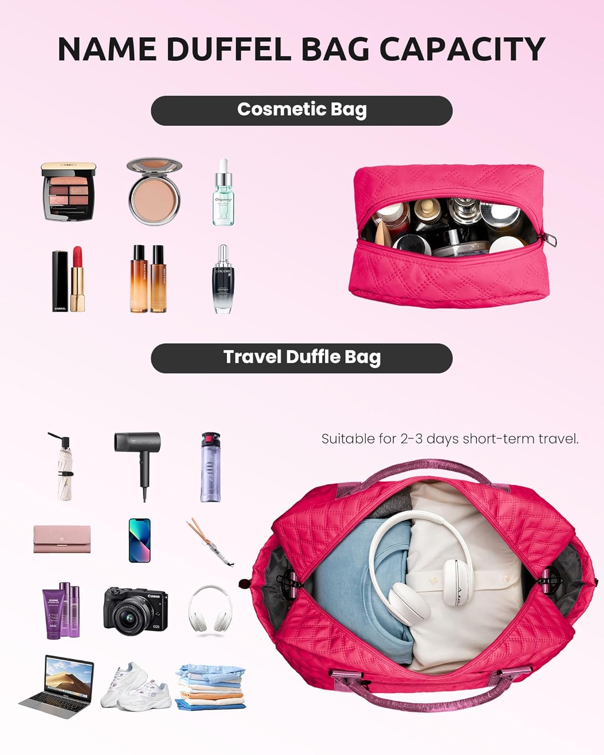 Bags for Girls, Birthday Gift-Initial Travel Bag with Shoe Compartment, Personalized Weekender Bag, Monogram Overnight Bag for Women, Letter Travel Bag with Makeup Bag (Letter E)