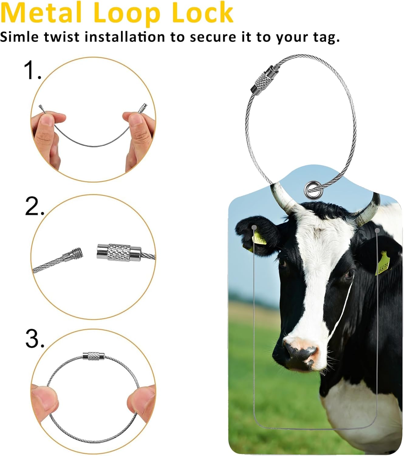 2 Pack Luggage Tags for Suitcases,White Milch Cow with Black Spots Luggage Tag,PU Leather Id Label Luggage Tags with Stainless Steel Loop and Privacy Cover for Women Men Teens Travel