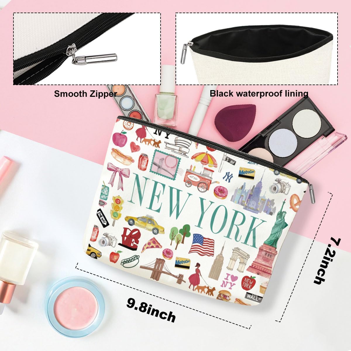 4PCS New York Souvenirs and Gifts Souvenirs from USA Makeup Bag Cosmetic Bag for Women Friend Sister Bestie New York Travel Lover Weekend Bag Vacation Christmas Birthday Friendship