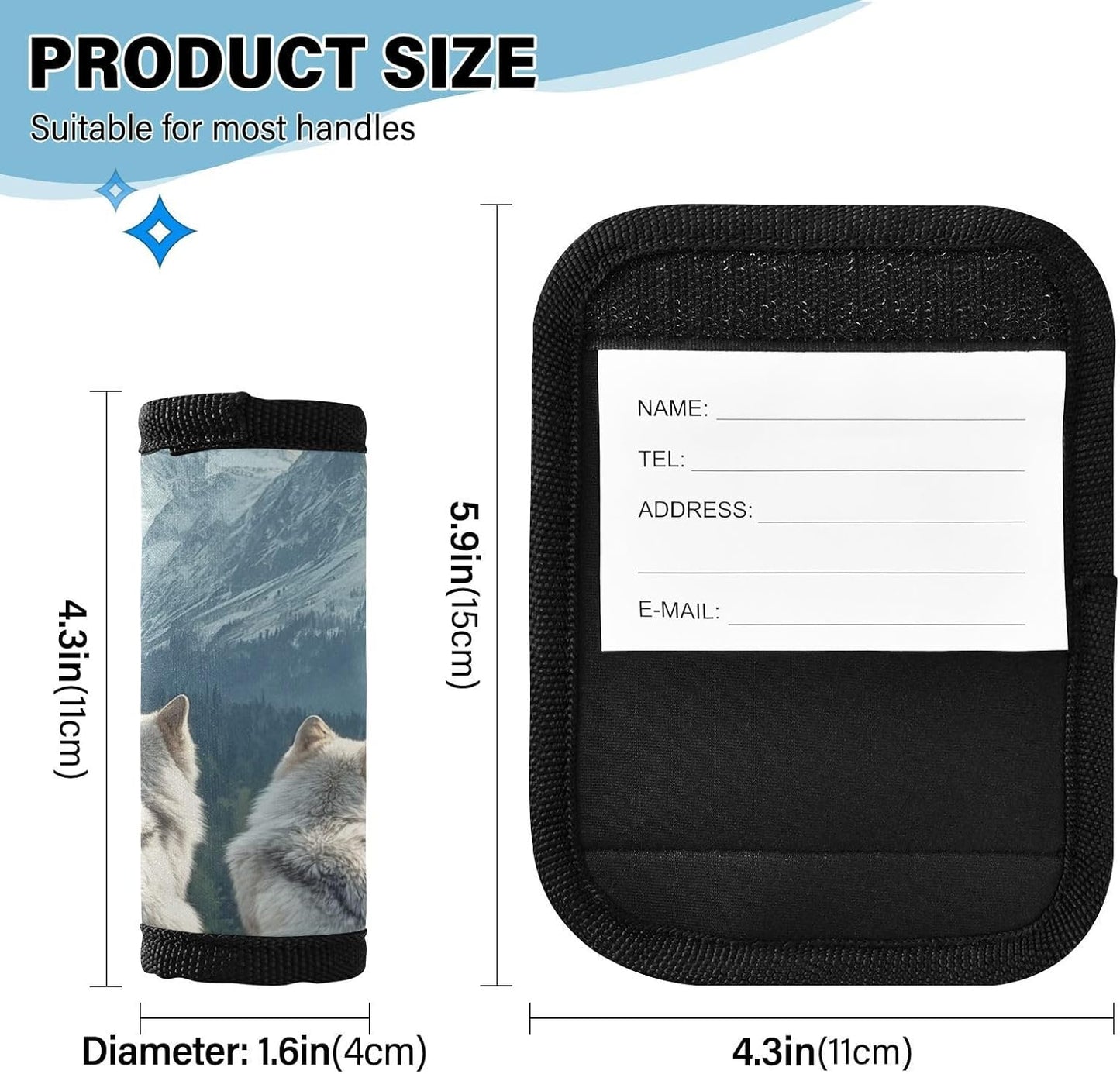 White Wolves and Mountain 2 Pack Luggage Handle Wraps Covers for Suitcase Identifiers Bag Tags Travel Accessories