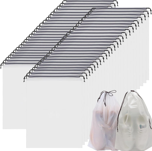 50 Pack Shoe Bags for Travel,Large Clear Shoes Storage Organizers Pouch with Rope for Men and Women,Transparent Travel Shoe Bags for Packing,Waterproof Drawstring Dust Bags Shoe Storage Bag