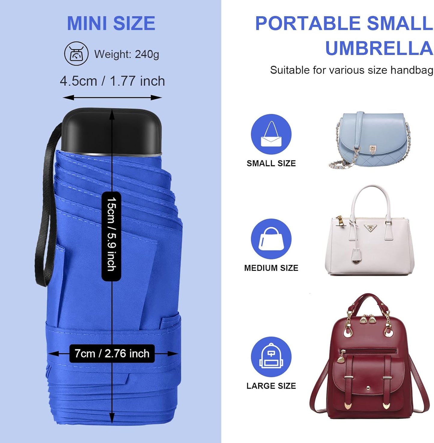 LEAGERA Compact Travel Umbrella with Case - Mini Umbrella for Purse, Small Lightweight &Tiny Design Perfect for Parasol Outdoor Sun&Rain Umbrellas