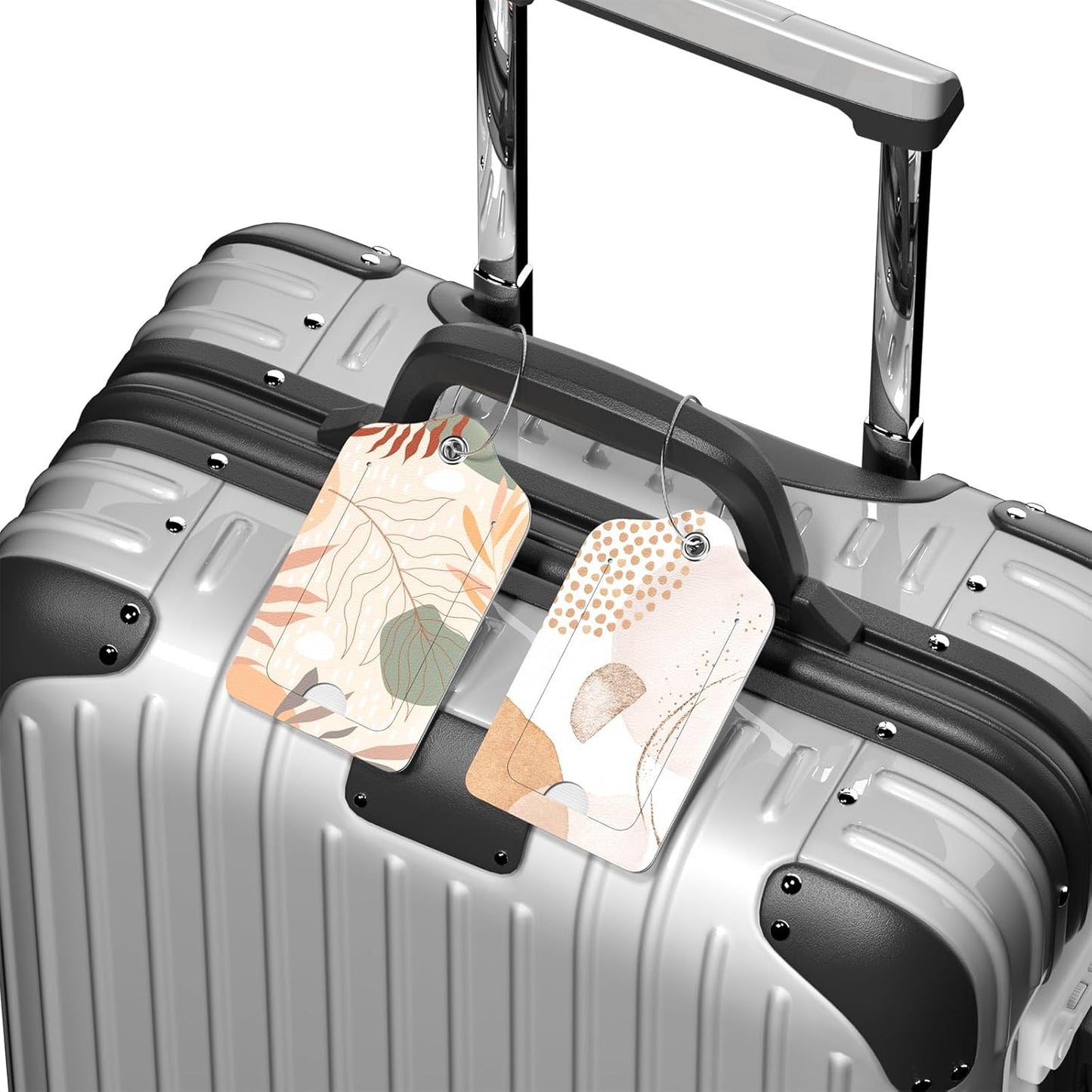 2 Pack PU Leather Luggage Tags for Suitcase, Travel Cruise Luggage Tag with Privacy Flap, Name ID Label and Metal Loop for Women Men Baggage Handbag School Bag Backpack, Modern Abstract Leaves