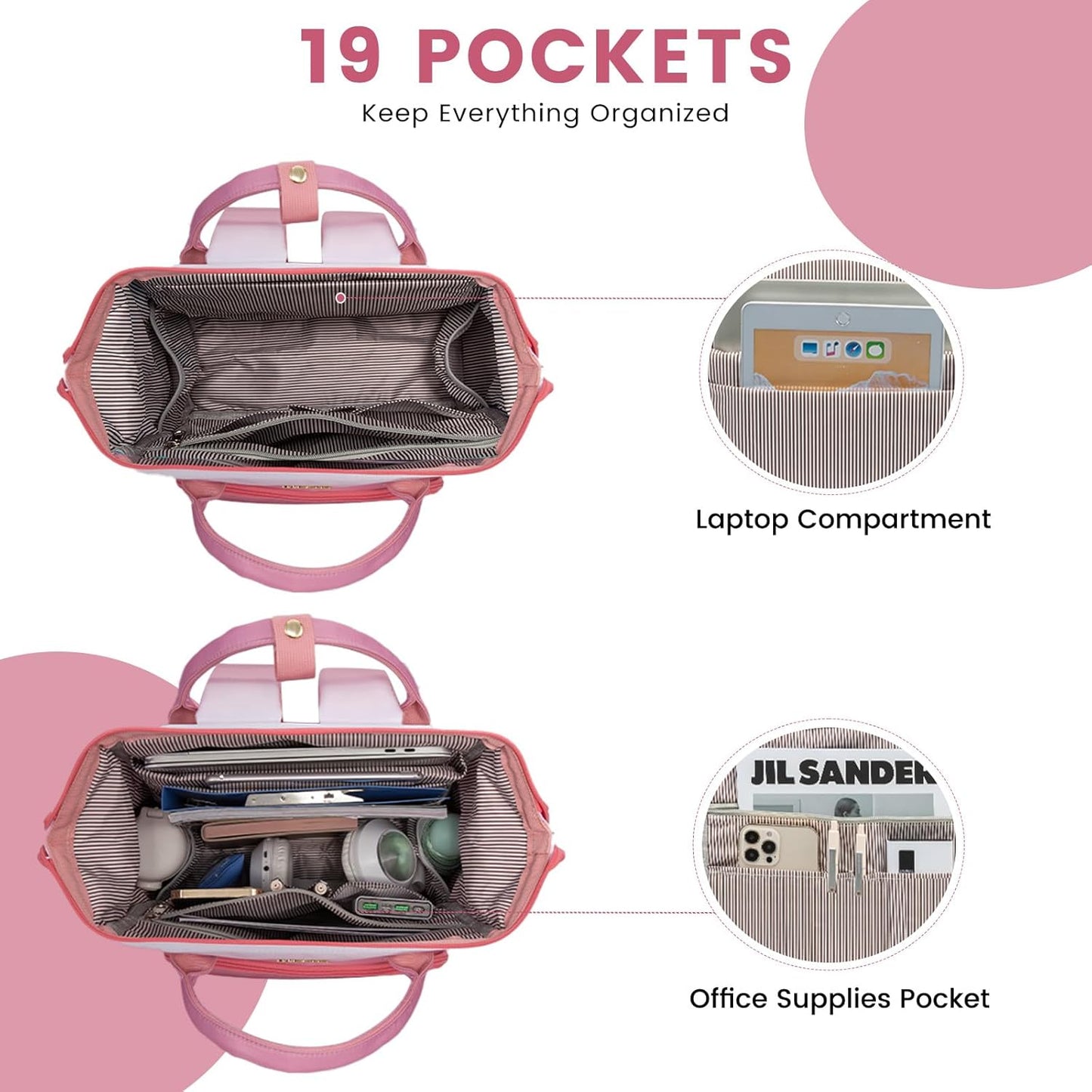 LOVEVOOK Gradient Laptop Backpack for Women,15.6 Inch Work Computer Bakcpack Purse Laptop Bag With Anti-Theft Pocket,Waterproof Carry on Teacher College Backpack for Travel,Pink-White