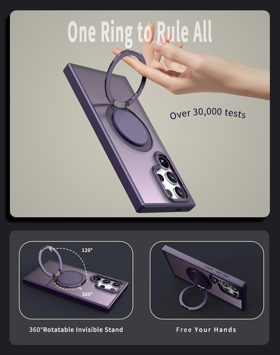 Magnetic Stand Case for Samsung Galaxy S22 Ultra/S23 Ultra [with 2 Screen Protectors] [360° Rotation Magnetic Stand] [Compatible with Magsafe] Military-Grade Drop Protection Case, Purple