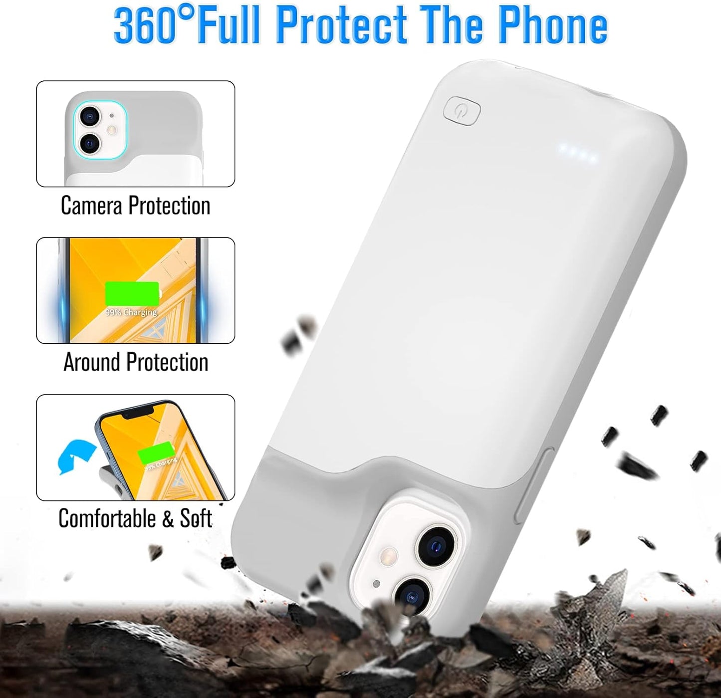 Battery Case for iPhone 11, Real 8500mAh Ultra- Slim Powerful Charging Case Charger Portable External Lightweight Smart Battery Pack Compatible with 11, 6.1 inch, White
