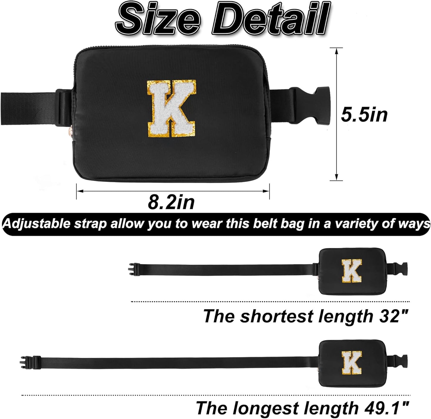 Fathers Gifts from Son Personalized,Dad Gifts for Fathers,Fathers Gifts for Dad Him,Cross Body Bags Belt Bag,Initial White K,Black Bag