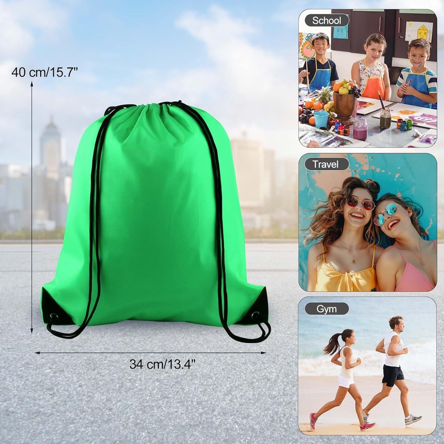 PLULON 2Pcs Drawstring Bags Bulk Drawstring Backpack Green Red String Backpack Cinch Sack Sport Gym Backpack Bags for Yoga Traveling Outdoor Sports