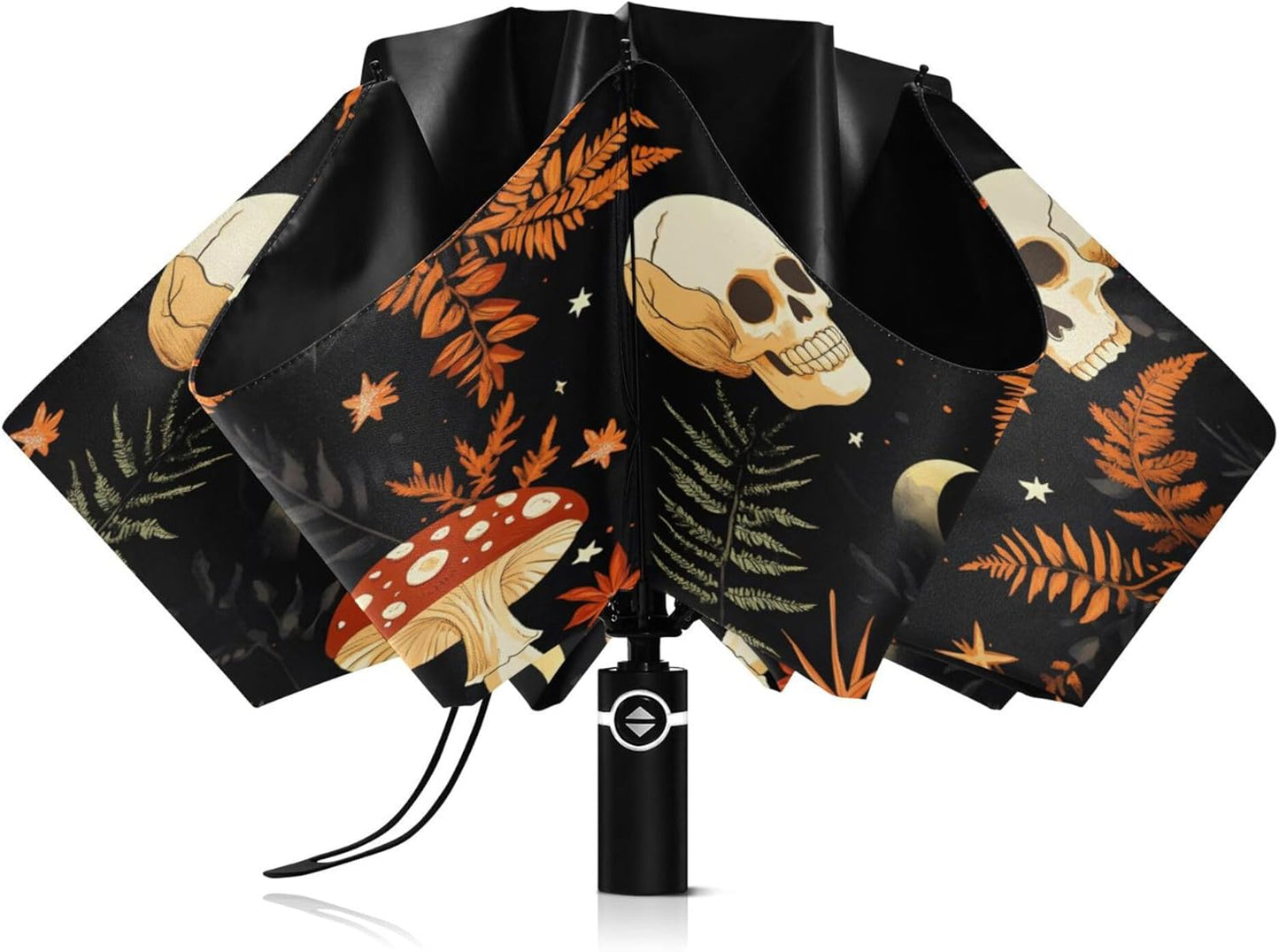 Automatic Folding Umbrella Windproof Strong, UV Protection Compact Black Gothic Moon Spider Webs and Bats Sun Rain Sun Rain Travel Umbrellas for Women Men